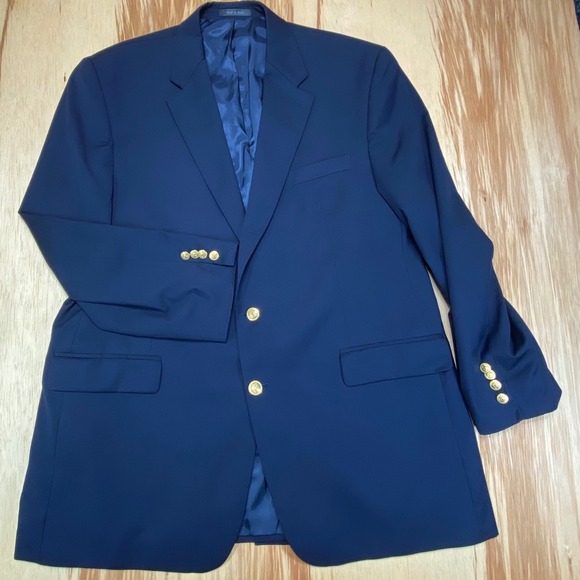 Lauren Ralph Lauren Navy Wool Blazer Gold Button Sport Coat Men's 48L - Picture 1 of 7